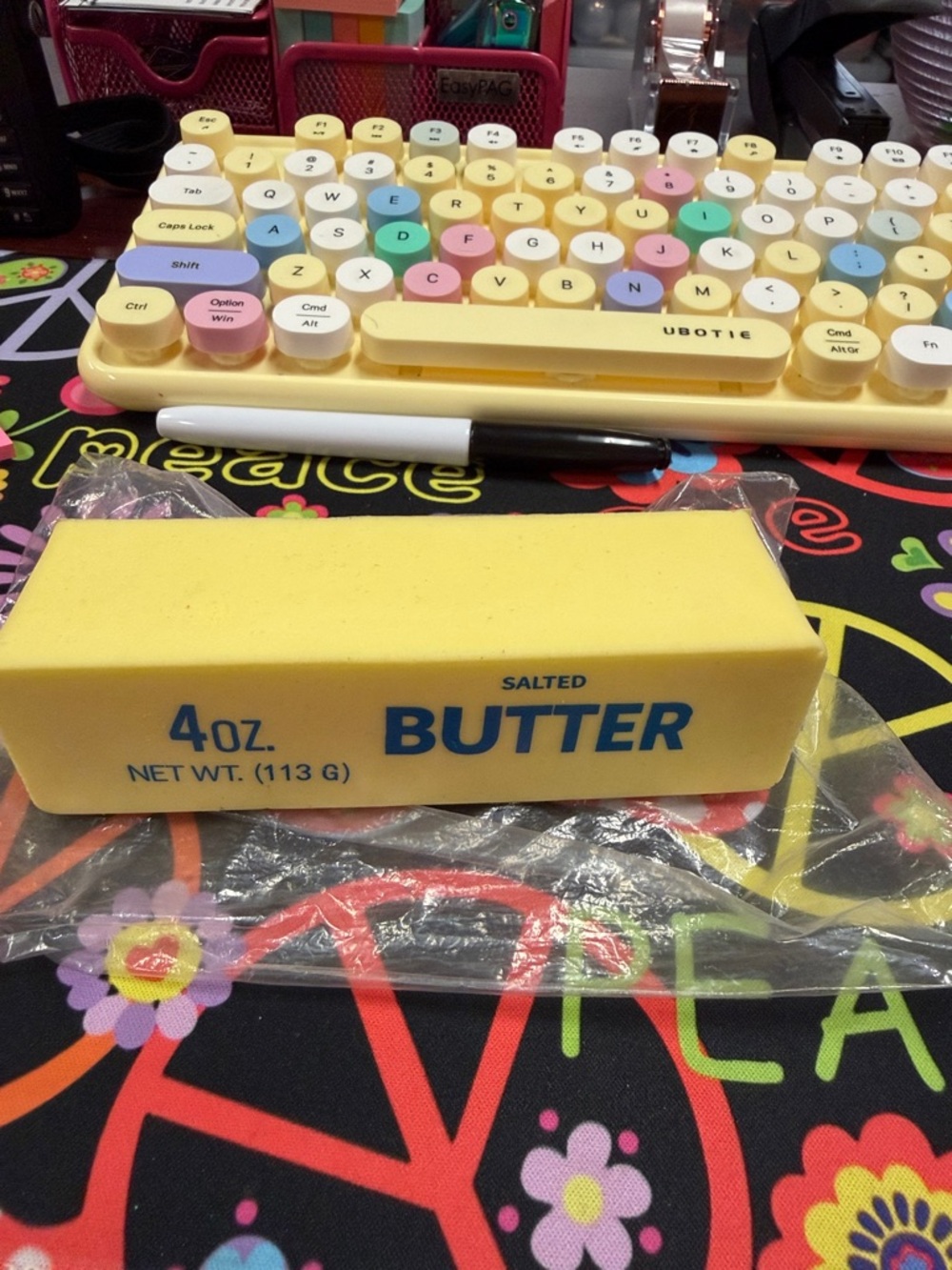 Squish neeh do Butter Yellow Butter Brand Decorative Block with Blue Text